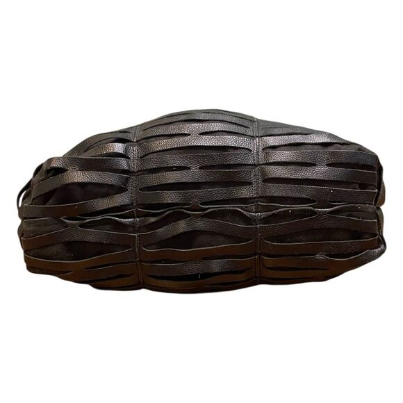 Charles Jourdan Black Leather Laser Cut Satchel Tote Handbag Purse - Picture 6 of 14